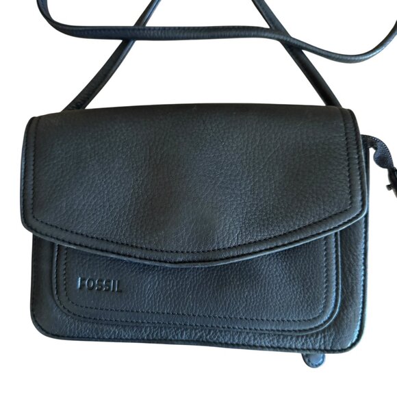 Vintage Fossil Black Pebbled Leather Envelope Bag Crossbody Handbag Purse - Picture 12 of 16